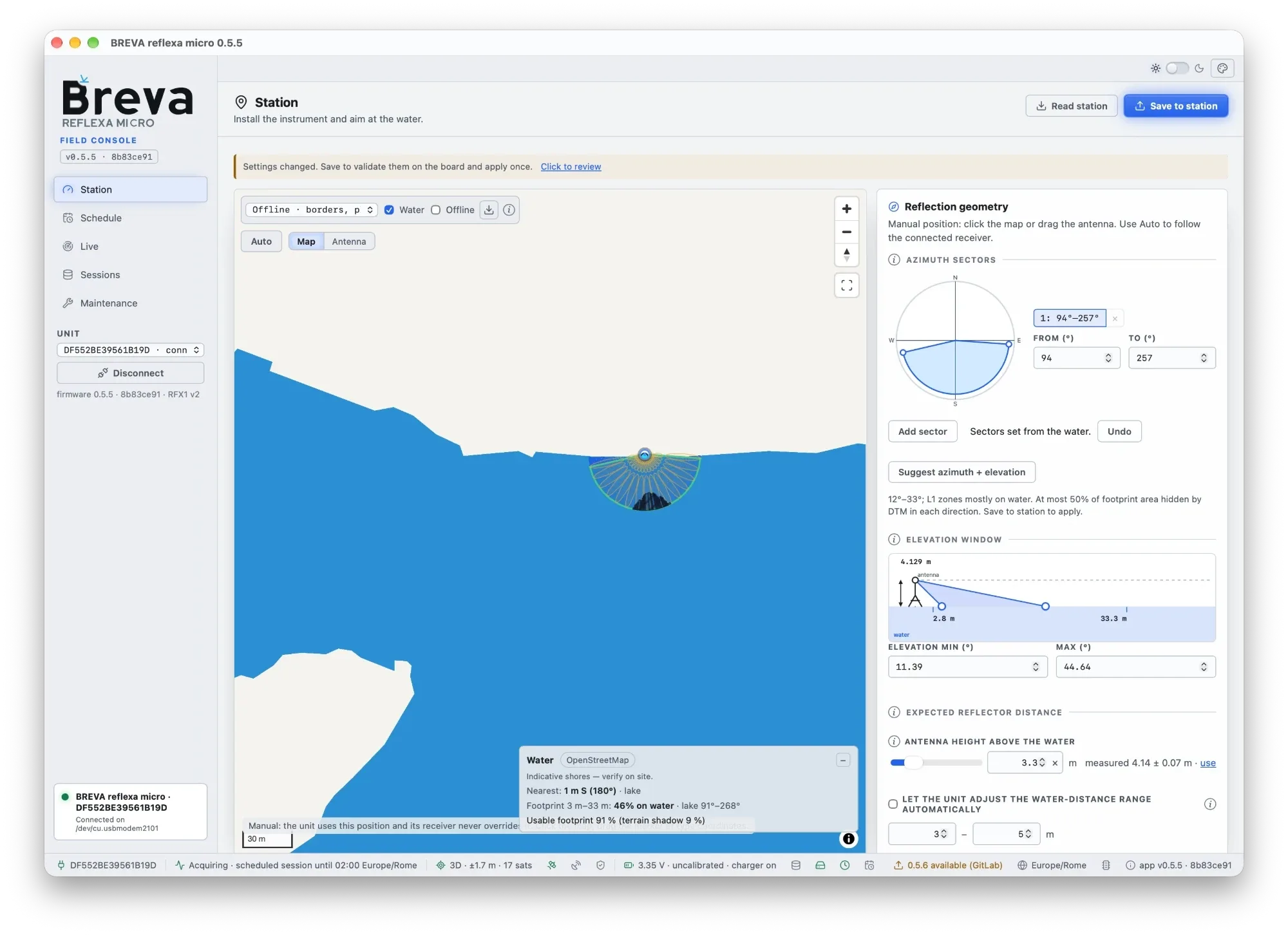 Station page with a sector over the water and Fresnel zones
